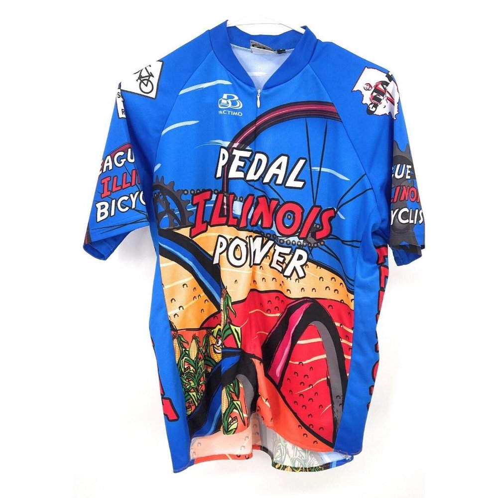Pactimo Cycling Jersey Illinois Pedal Power Blue‎ Mens Sz L